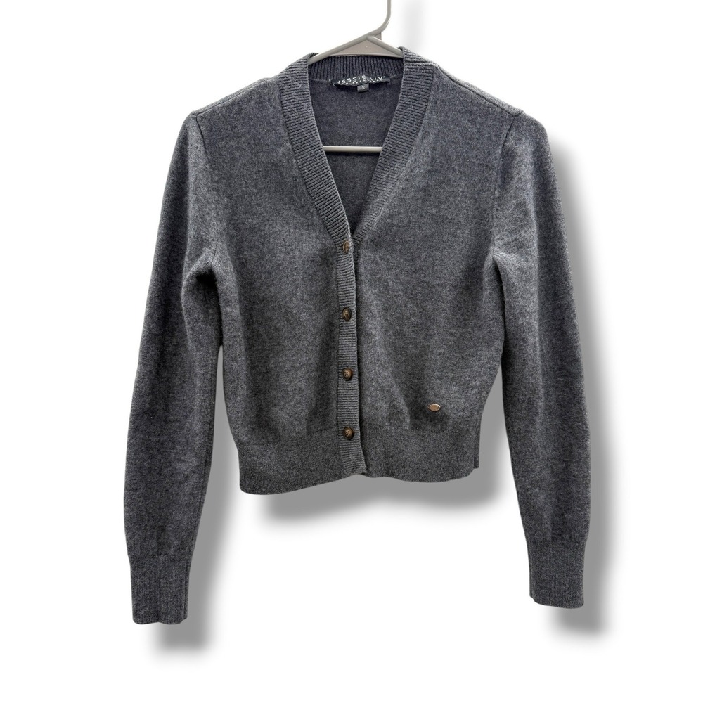 Jessie Liu Cardigan Womens Small Grey Wool Cashmere Blend V-Neck Cropped Sweater